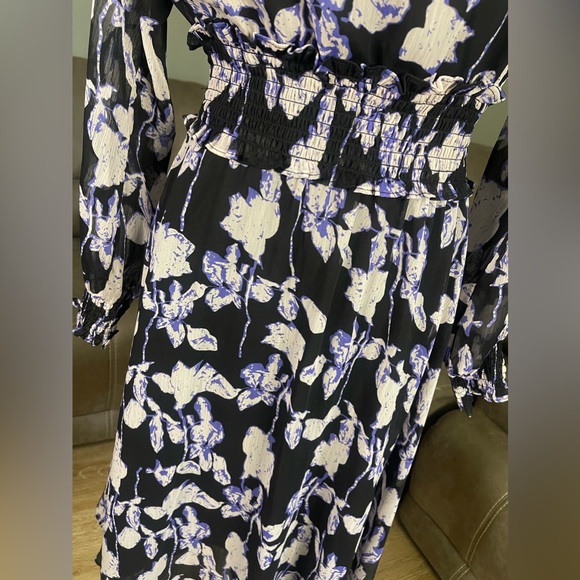 ROMANTIC NWT O.P.T. Black Sheer Purple Floral Patterned Dress Sz XS - Picture 2 of 16